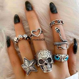 Band Rings Hiphop Vintage Silver Colour Skull Finger Rings for Women Angel Wings Punk Heart Butterfly Boho Ring Sets Gothic Trendy Jewellery J230602