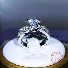 Band Rings 925 Sterling Silver Luxury Sparkling Six-Claw White Zircon Ring For Ladies Party Reception Jewellery Gift J230602
