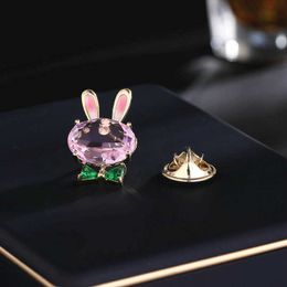 Pins Brooches Women's fashion pink crystal cute rabbit women's luxury gold Colour zircon alloy animal brooch safety pin G230529