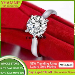 Bandringe YHAMNI Luxus 18 Karat Weißgold gefüllt rund 2 Kubikzircon Ring Edlen Schmuck Hochzeit Band Geschenk für Frauen Mode-Accessoires J230602