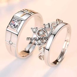 Band Rings Luxury AAA Zircon Couple Paired Rings For Women Men Flower Crown Proposal Promise Adjustable Rings Wedding Anniversary Jewelry J230602