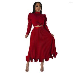 Work Dresses Cutubly Bubble Sleeve Tops And Ruffles Pleated Skirts Sets 2 Pieces Casual Club Street Skirt Two Piece Set Autumn 2023