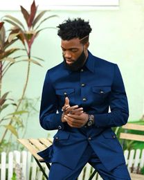 Men's Suits Dark Blue For Men Elegant Man Dress Slim Fit Costume Homme Blazer Sets Wedding Groom Prom 2 Pieces Formal Clothing