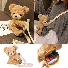 Backpacks Cute Bear Women Girls Smile Soft Plush Doll CrossBody Mini Messenger Bag Children Adorable Bags Gifts 230601