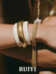 Bangle Vintage Enamel Drop Glaze Wide Chunky Open Bracelet Contrast Color For Women Girls Jewelry 2023 Retro