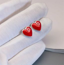 designer Jewellery bracelet necklace ring high quality interlocking enamel red personality versatile women's heart-shaped Earrings