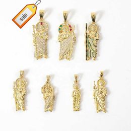 Catholic Green Saint Jude Pendant 18K Solid Gold Plated Figaro San Judas Tadeo Medalla Cadena Oro Laminado Gold Necklace Pendant