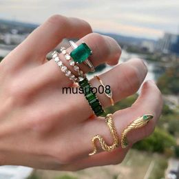 Band Rings docona 6pcs/set Luxury Green Rhinestone Rings for Women Vintage Crystal Snake Adjustable Metal Ring Set Jewellery Anillos 18711 J230602