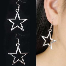 Charm Silver hollow outer pentagram pendant Gothic retro punk metal earrings Women's party girls fashion jewelry gifts G230602