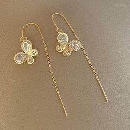 Stud Earrings Lovelink Fashion Transparent Crystal Drop Women Gold Color Hollow Butterfly Long Tassel Ear Line Girl Fine Jewelry