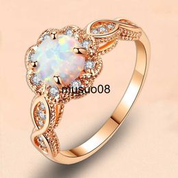 Band Rings 18K Gold Plated Opal Ring- White Fire Opal Amethyst Cubic Zirconia Women Jewellery Gemstone Engagement Anniversary Ring Size J230602