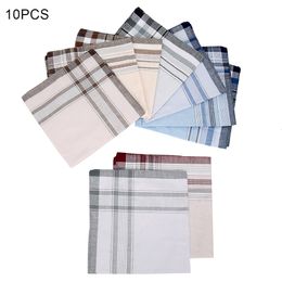 Handkerchiefs 10pcs Men's Handkerchief Multicolor Plaid Stripe Men Pocket Cotton Square Business Chest Towel Hankie Meeting Decor Scarf 230601