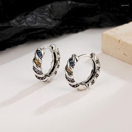 Hoop Earrings Fashion Multicolor Striped Women INS Retro Old Thai Silver Colours Round Huggies Pendientes