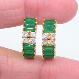 Hoop Earrings Gold Colour Women Fashion Green Cubic Zirconia CZ Huggie Jewellery