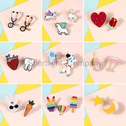 2~3pcs/set Enamel Pin Cartoon Horse Heart Astronaut Star Rabbit Rainbow Badge Brooches Bag Clothes Lapel Pin Animal Jewellery Gift