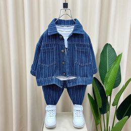 Clothing Sets Spring Autmn Boys Set Kids Denim Jacket Suit Pants 2pcs Fashion Striped Outdoor Clothes Baby Coat