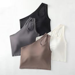 Yoga Outfit One Shoulder Bra For Women Oblique Ice Silk Sports Bralette Sexy Crop Top Running Vest Gym Fitness Underwear Woman