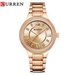 CURREN Brand Luxury Women's Casual Watches Waterproof Wristwatch Women Fashion Dress Rhinestone Stainless Steel Ladies Clock293q