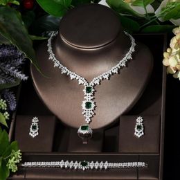 Necklace Earrings Set Fashion Shiny Green Colour Cubic Zirconia African For Women Bridal Wedding Party Accessories Bisuteria Mujer S-009