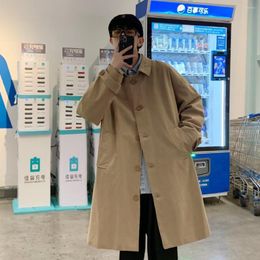 Men's Trench Coats Fashionable Spring And Autumn Minimalist Mid Length Coat For Men Vintage Solid Color Couple Casual Top