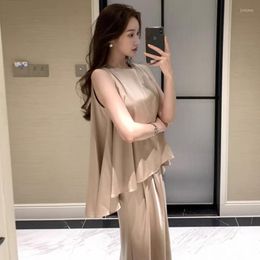 Two Piece Dress Women Skirt Suits Korean Summer French Temperament Irregular Sleeveless Vest Top High Waist Loose Slim Half-body