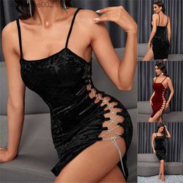 Party Dresses 2022 new gold velvet tight side lace up dress sexy suspender skirt T230602
