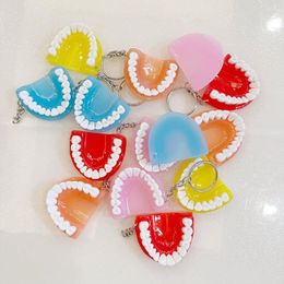 Keychains Cute Denture Key Ring Creative Simulation Resin Earrings With Hanging Ornaments