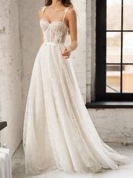 Party Dresses 2023 Sexy White A-line Wedding Dress Spaghetti Strap Sweetheart Lace Appliques Tulle Long Gown Vestido De Novia Encaje