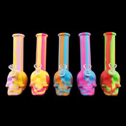 Latest Smoking Colourful Silicone Hookah Bong Pipes Kit Skull Ghost Head Style Bubbler Herb Tobacco Glass Philtre Spoon Bowl Waterpipe Cigarette Holder DHL