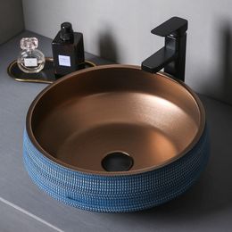 Fashion Style Bathroom Basin Metal Glaze Ceramic Furniture Household Wash Basin Outdoor Balcony Sink KS06