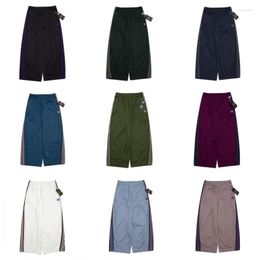 Men's Pants 9 Colors Drawstring Needles Wide Leg Sweatpants Men Women AWGE Trousers Embroidery Butterfly Track Zipper Pocket