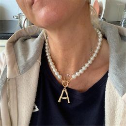Chains Women Pearl Necklace Chain A B C D E F G H I J K L M N O P Q R S T U V W X Y Initial Neckalce Gold Colour Bamboo Letter Choker