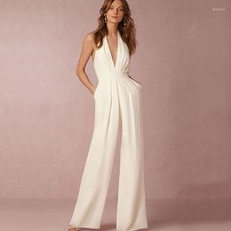 Women's Jumpsuits Jumpsuit Women 2023 Sexy Polyester White Backless Wide Leg Pants Clothing Sleeveless Elegant Female Summer Overalls