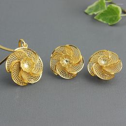 Necklace Earrings Set Women Pendant Middle East Africa Solid 18k Gold Color Real Fashion Wedding Lady Jewelry Gift