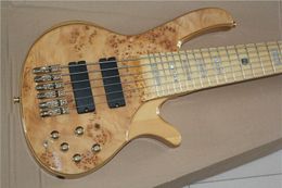 New 6 String Natural Burl Maple Electric Bass Guitar Ash Body Maple Fretboard Can be Customised