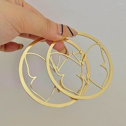 Hoop Earrings AENSOA Metallic Frech Style Hollow Butterfly Big Earring Trendy Gold Color Circle For Women Party Jewelry