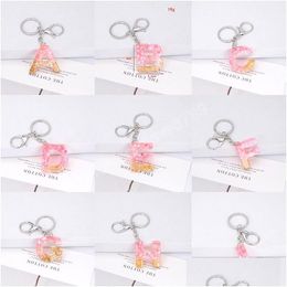 Key Rings Fashion Pink English Letter Chain With Lobster Clasp Az Initials Keychain Women Handbag Hanging Pendant Keyring Accessorie Dhytn