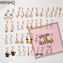 WENHQ Korean Cute Cartoon Stud Clip on Earrings No Pierced Fashion Statement Flower Animal Cuff Earring Ear Clip Fashion Jewellery