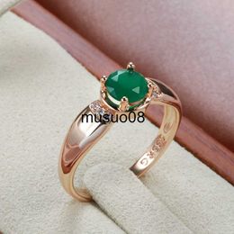 Band Rings Delicate 585 Gold with Circle Cut Emerald Zircon Rings for Women European Golden Jewellery Wedding Elegant Rings Lovers Gifts J230602