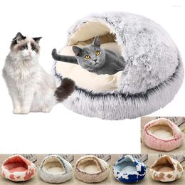 Cat Beds Pet Bed Round Soft Plush Burrowing Cave Hooded Donut For Dog 2 In 1 Comfortable Self Warming Indoor Sleeping