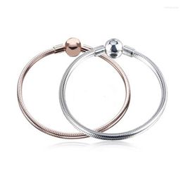 Charm Bracelets EST 925 Sterling Silver Rose Gold Colour Bracelet Bead DIY Jewellery For Women Mujer Pulseras