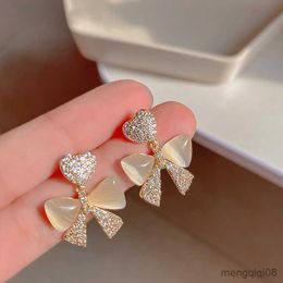 Stud New Fashion Rhinestone Bow Love Peach Earrings for Women Personality Earring Wedding Jewellery Birthday Gift