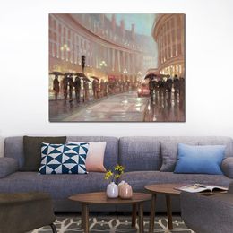 Hand Painted Textured Figurative Canvas Art London Scene Romantic Realism Dancing Artwork Colourful Decor for Bedroom