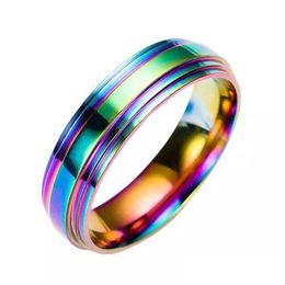Band Rings Fashion High Quality Classic Men Women Stainless Steel Rainbow Colorf Ring Titanium Wedding Christmas Gift Drop Delivery J Dhmar