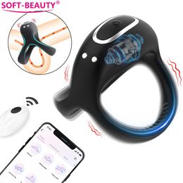 Sex Toys Massager Male Cock Ring Vibrator App Remote Control Penis Delay Ejaculation Erectile Enlargement Masturbator Toy for Couple