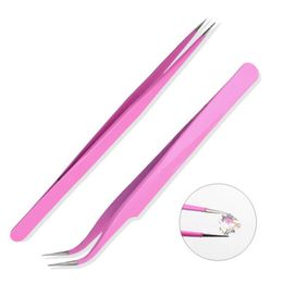 Brushes 2pcs/Set Stainless Steel Eyelash Extension Tweezers Curved Straight Lashes Tweezer Nonmagnetic Eyelashes Nail Makeup Tools