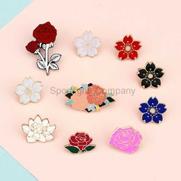 Romantic Flower Series Enamel Pins Sweet Red Rose Cherry Blossom Lotus Brooches Women Jewellery Lapel Pin Badge Anniversary Gifts