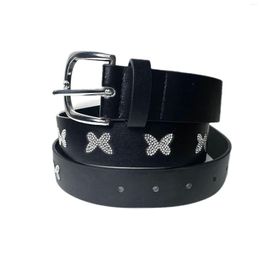 Belts Shinning Rhinestone For Women PU Leather Western Butterfly Y2k Accessories Girl Black Belt Jeans Dress Men Buckle