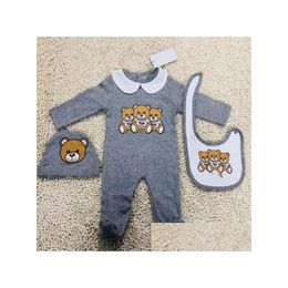 Clothing Sets Designer Cute Born Baby Clothes Set Infant Boys Printing Bear Romper Girl Jumpsuitaddbibs Addcap Outfits 018 Month Dro Dhwe3