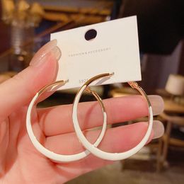 Big White Enamel Hoop Earrings Female Brincos Trendy Party Exaggerated Gold Colour Round Loop Ear Jewellery Christmas Gift